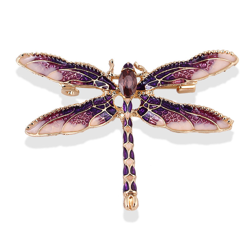 Korean Original Handmade Rhinestone Alloy Dragonfly Brooch - Enamel Crystal Insect Pin, Unisex Fashion Lapel Accessory