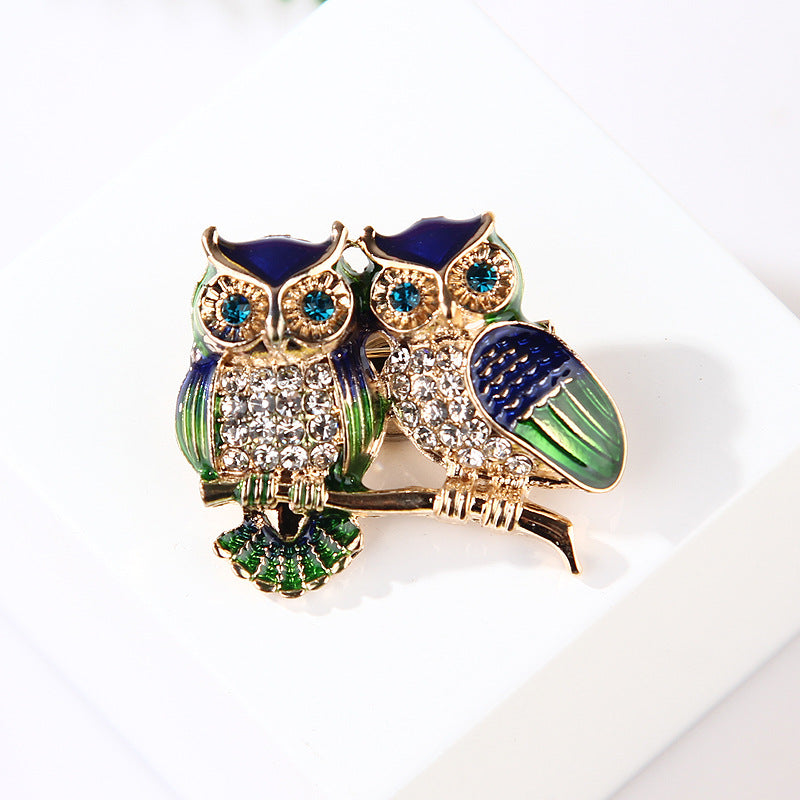Quirky Twin Owl Brooch Pin - Creative Cartoon Kawaii Animal Jewelry, J-Korea Style Statement Accessory