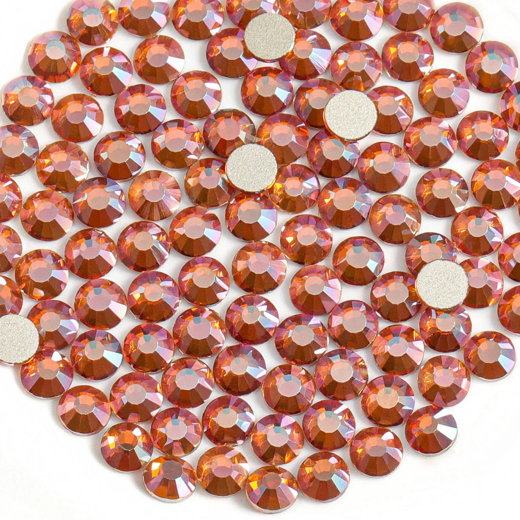 Flat Back Crystal Rhinestones Round Gems For Nail Art And Craft Glue Fix - Amber