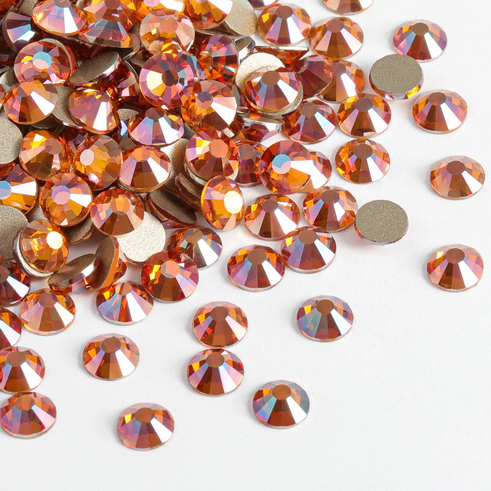 Flat Back Crystal Rhinestones Round Gems For Nail Art And Craft Glue Fix - Amber