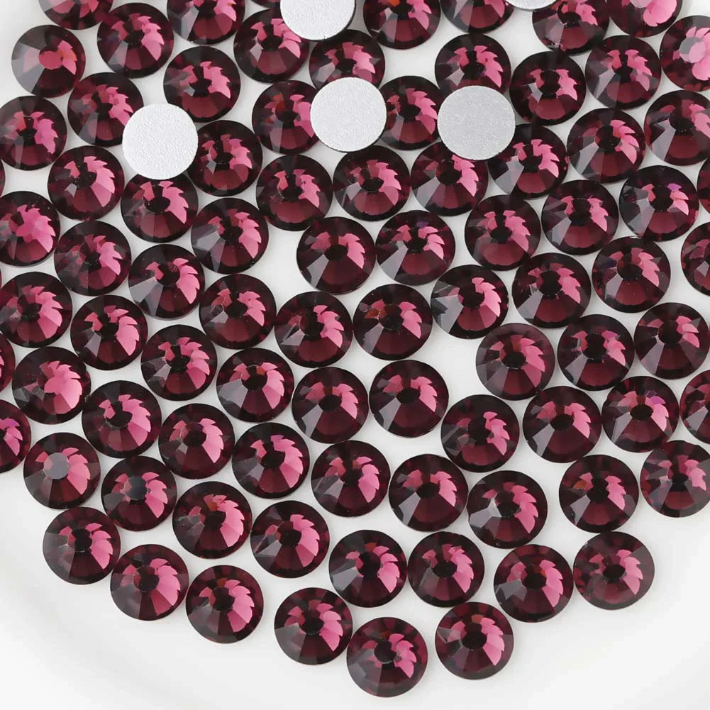 Flat Back Crystal Rhinestones Round Gems For Nail Art And Craft Glue Fix - Amethyst