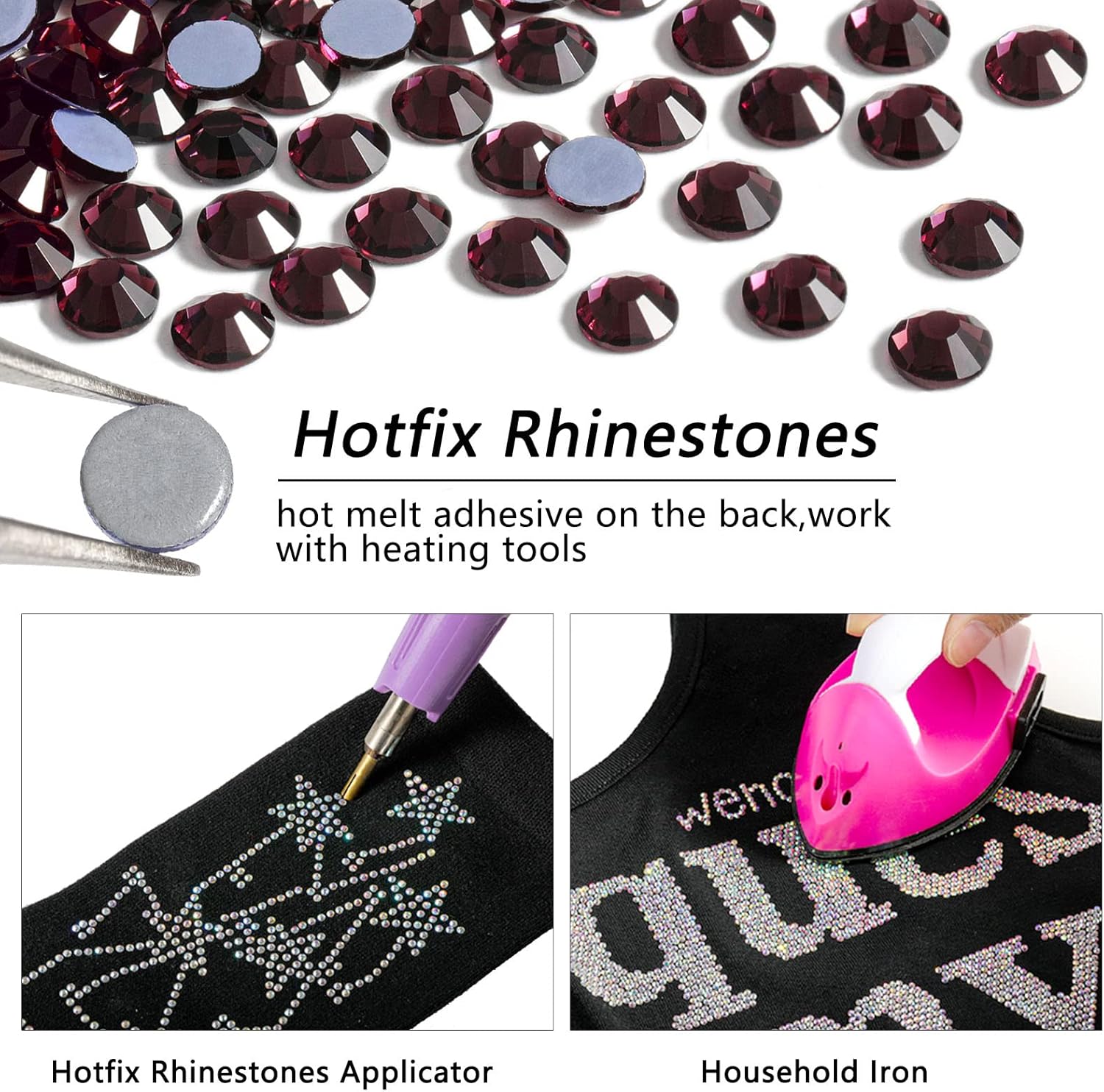 Hotfix Rhinestones, Crystal Rhinestones for Crafts Clothes DIY Decoration- Amethyst