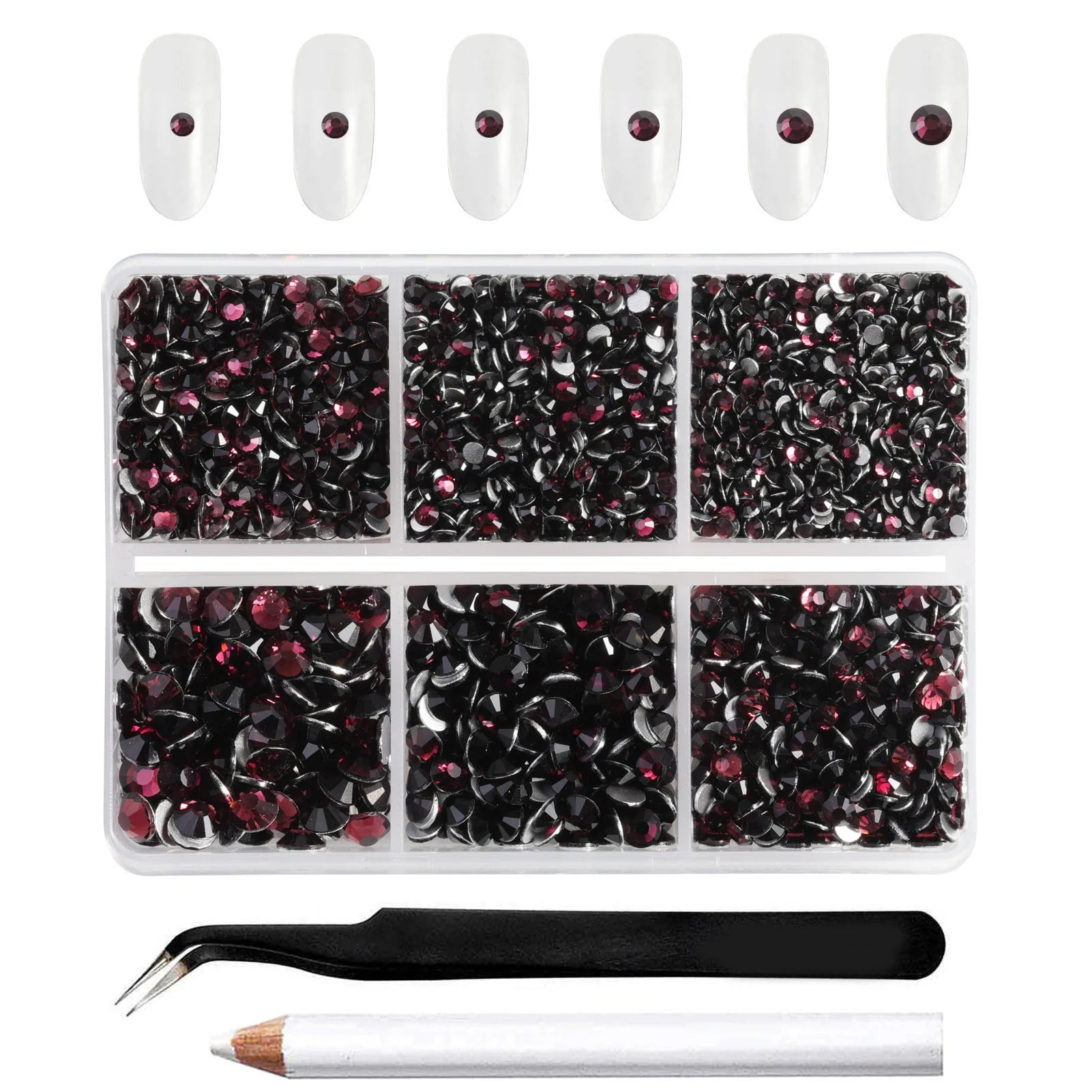 4300pcs Flatback Rhinestones, Nail Gems Round Crystal Rhinestones for Crafts,Mixed 6 Sizes with Picking Tweezers and Wax Pencil Kit-Amethyst