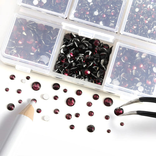 4300pcs Flatback Rhinestones, Nail Gems Round Crystal Rhinestones for Crafts,Mixed 6 Sizes with Picking Tweezers and Wax Pencil Kit-Amethyst