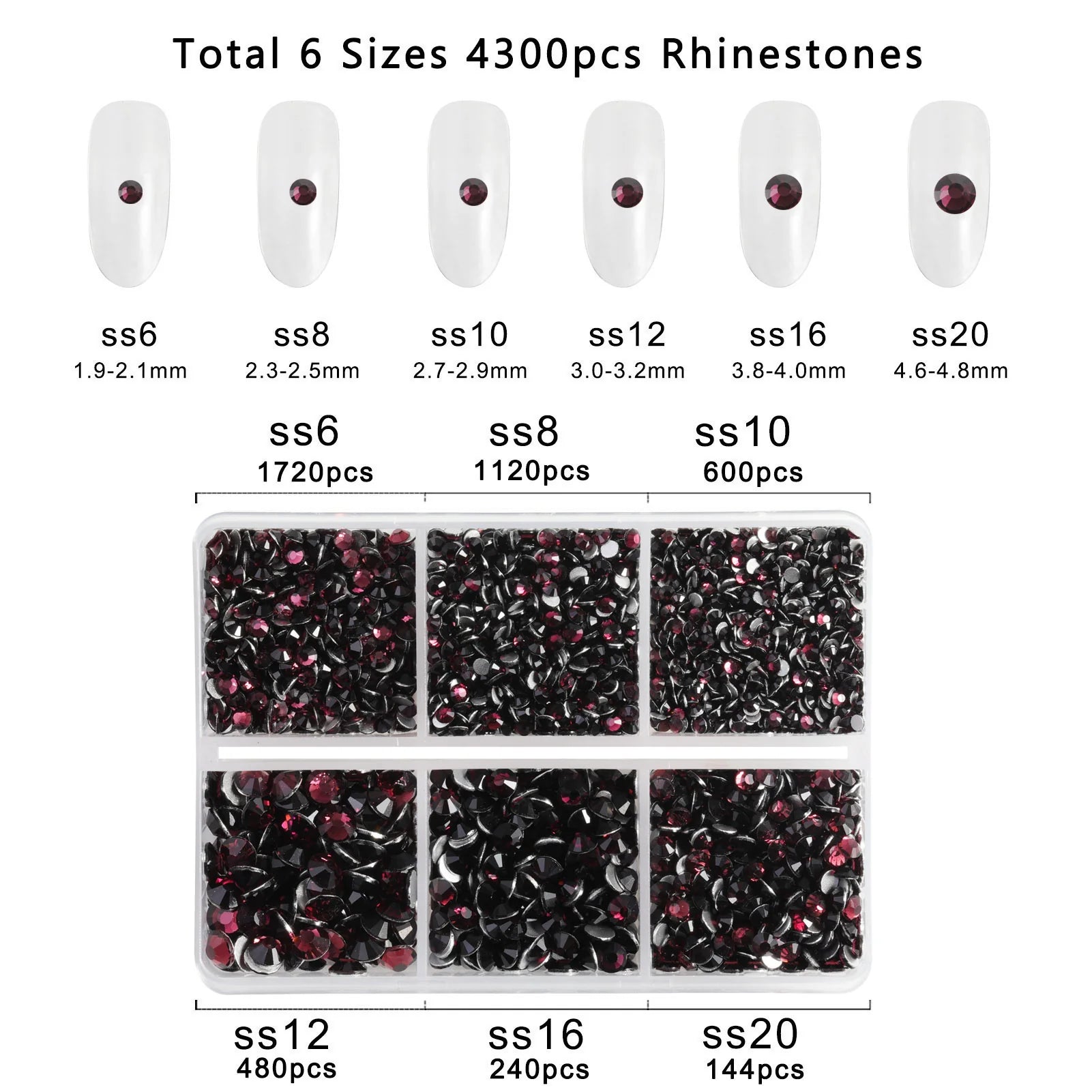 4300pcs Flatback Rhinestones, Nail Gems Round Crystal Rhinestones for Crafts,Mixed 6 Sizes with Picking Tweezers and Wax Pencil Kit-Amethyst