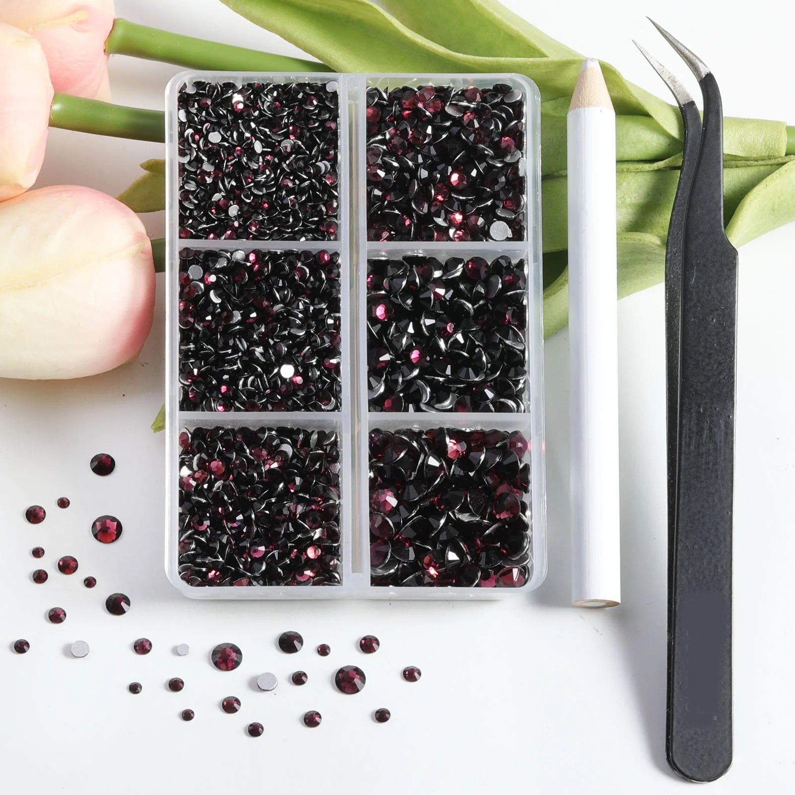 4300pcs Flatback Rhinestones, Nail Gems Round Crystal Rhinestones for Crafts,Mixed 6 Sizes with Picking Tweezers and Wax Pencil Kit-Amethyst