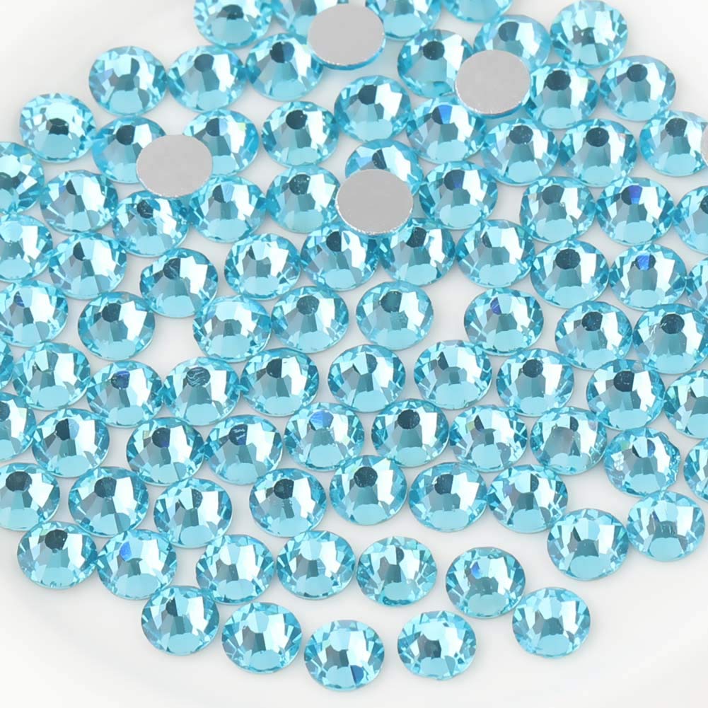 Flat Back Crystal Rhinestones Round Gems For Nail Art And Craft Glue Fix - Aquamarine