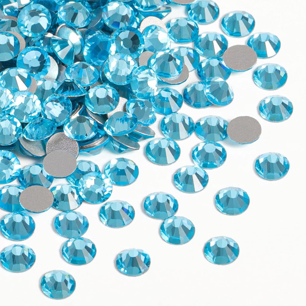 Flat Back Crystal Rhinestones Round Gems For Nail Art And Craft Glue Fix - Aquamarine
