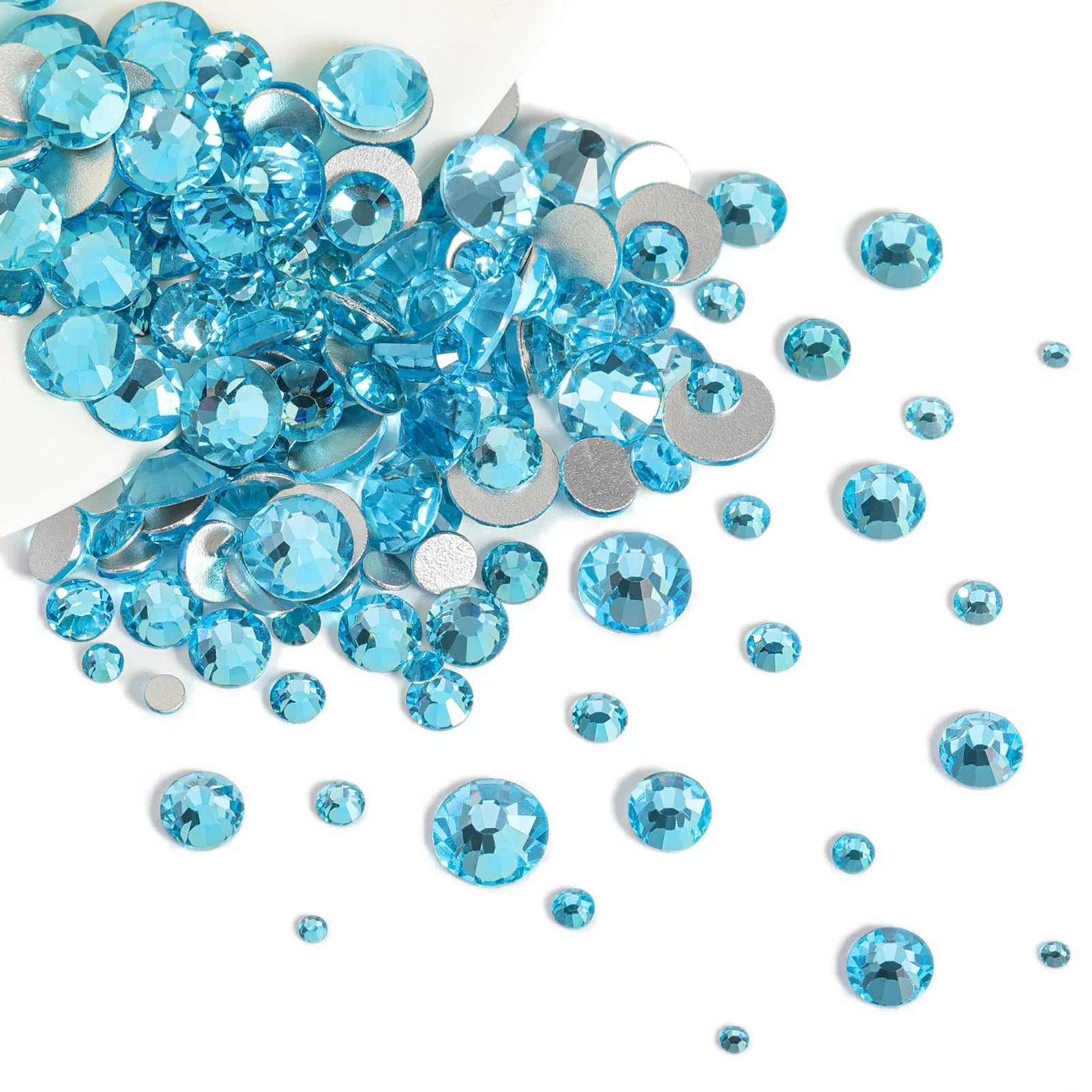 Rhinestones for Makeup,8 sizes 2500pcs Flatback Rhinestones Face Gems for Nails Crafts with Tweezers and Wax Pencil - Aquamarine