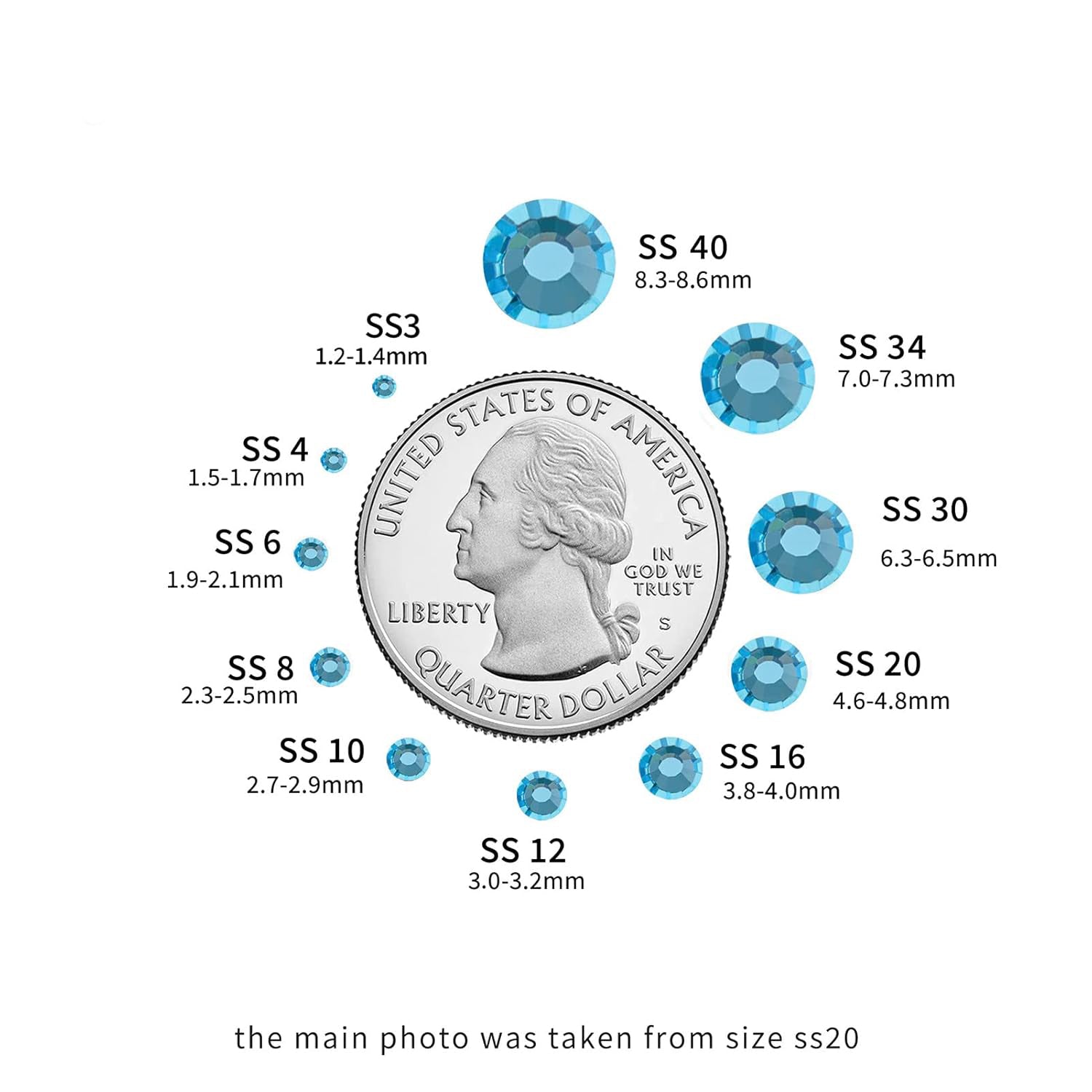 Flat Back Crystal Rhinestones Round Gems For Nail Art And Craft Glue Fix - Aquamarine