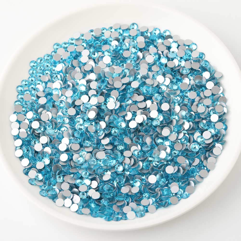 Flat Back Crystal Rhinestones Round Gems For Nail Art And Craft Glue Fix - Aquamarine