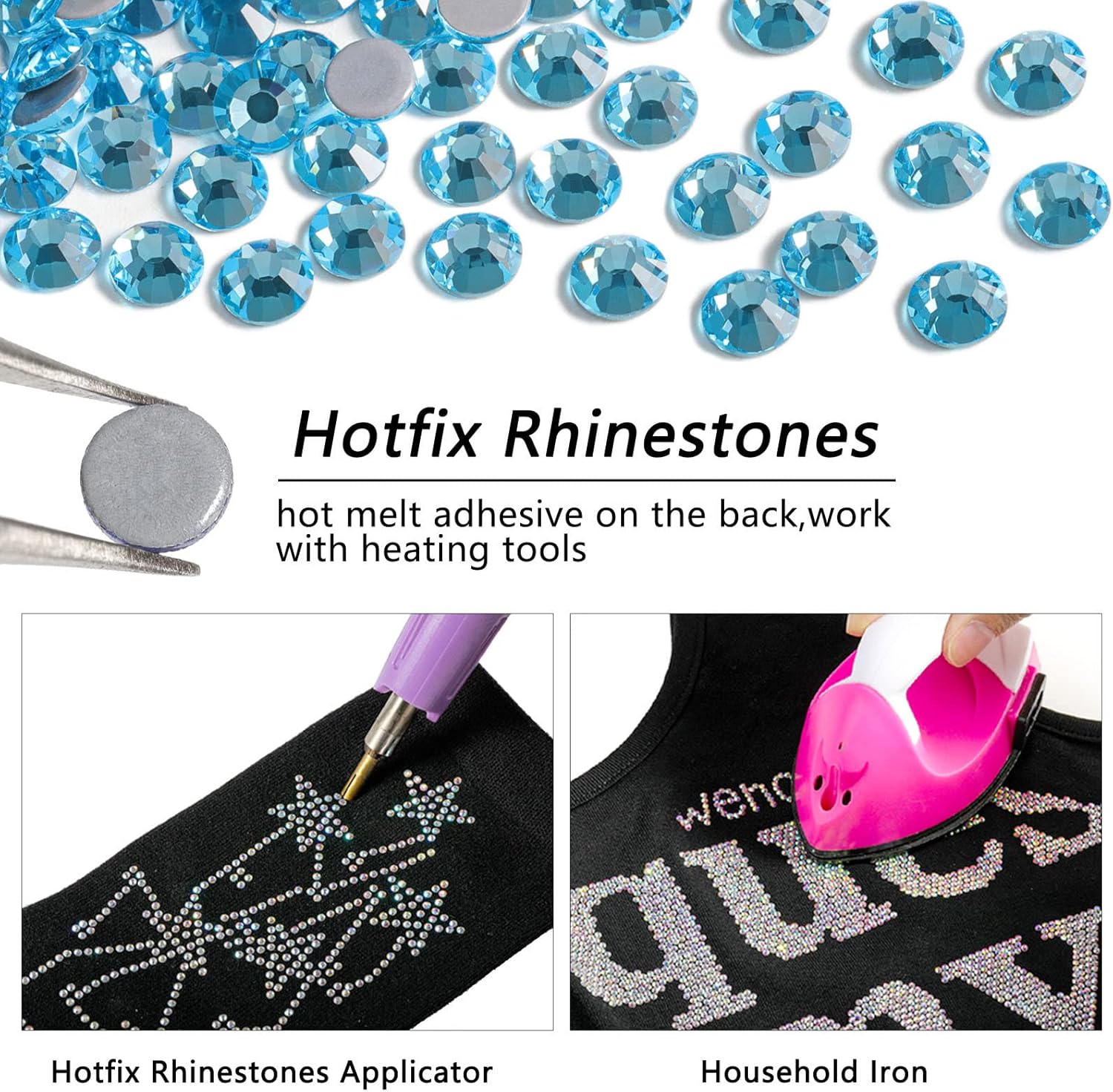 Hotfix Rhinestones, Crystal Rhinestones for Crafts Clothes DIY Decoration-Aquamarine