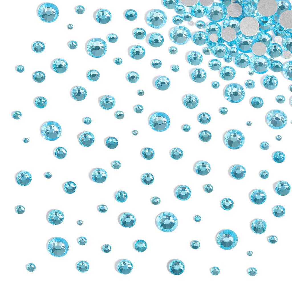 Rhinestones for Makeup,8 sizes 2500pcs Flatback Rhinestones Face Gems for Nails Crafts with Tweezers and Wax Pencil - Aquamarine
