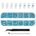 Rhinestones for Makeup,8 sizes 2500pcs Flatback Rhinestones Face Gems for Nails Crafts with Tweezers and Wax Pencil- AquamarineAB