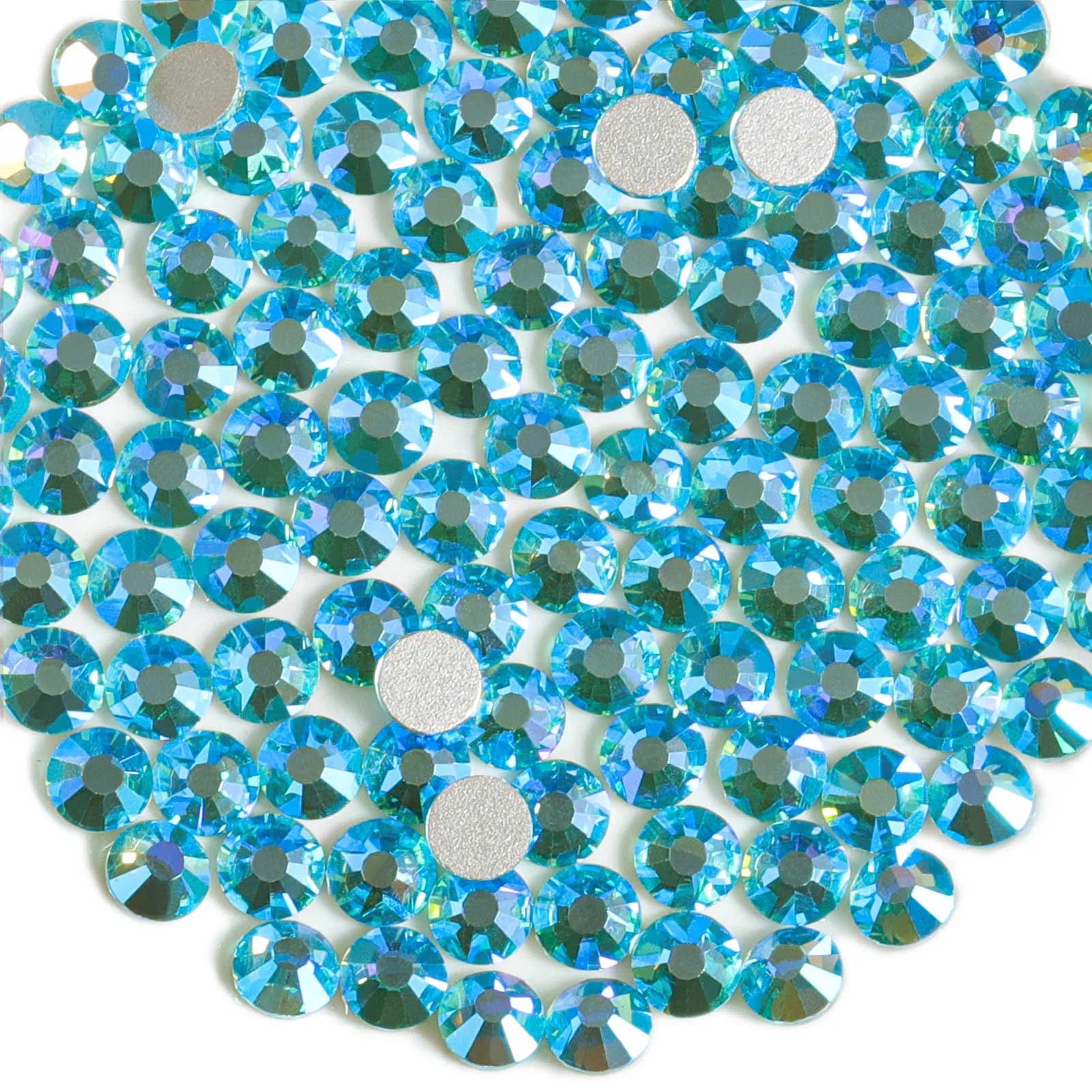 Flat Back Crystal Rhinestones Round Gems For Nail Art And Craft Glue Fix - Aquamarine AB