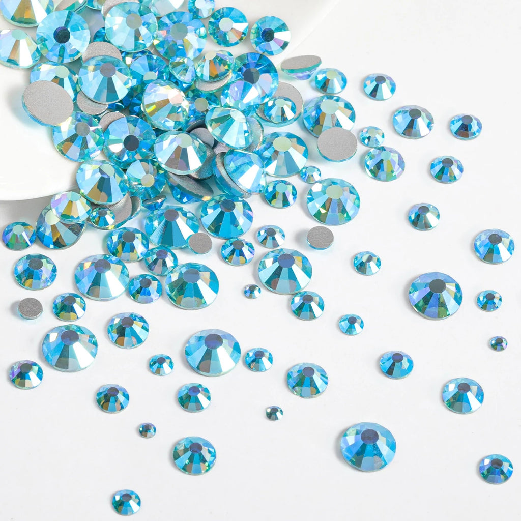 Rhinestones for Makeup,8 sizes 2500pcs Flatback Rhinestones Face Gems for Nails Crafts with Tweezers and Wax Pencil- AquamarineAB