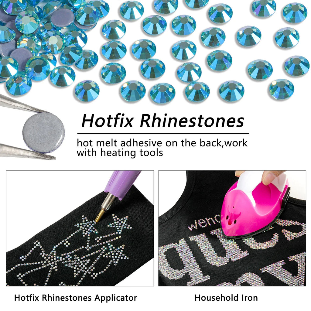 Hotfix Rhinestones, Crystal Rhinestones for Crafts Clothes DIY Decoration- Aquamarine AB
