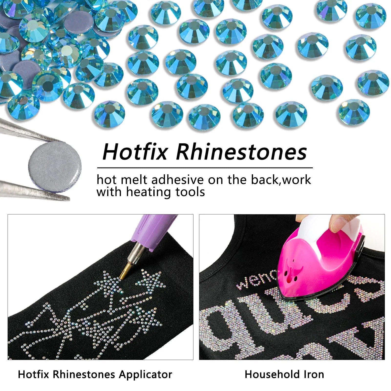 Hotfix Rhinestones, Crystal Rhinestones for Crafts Clothes DIY Decoration- Aquamarine AB