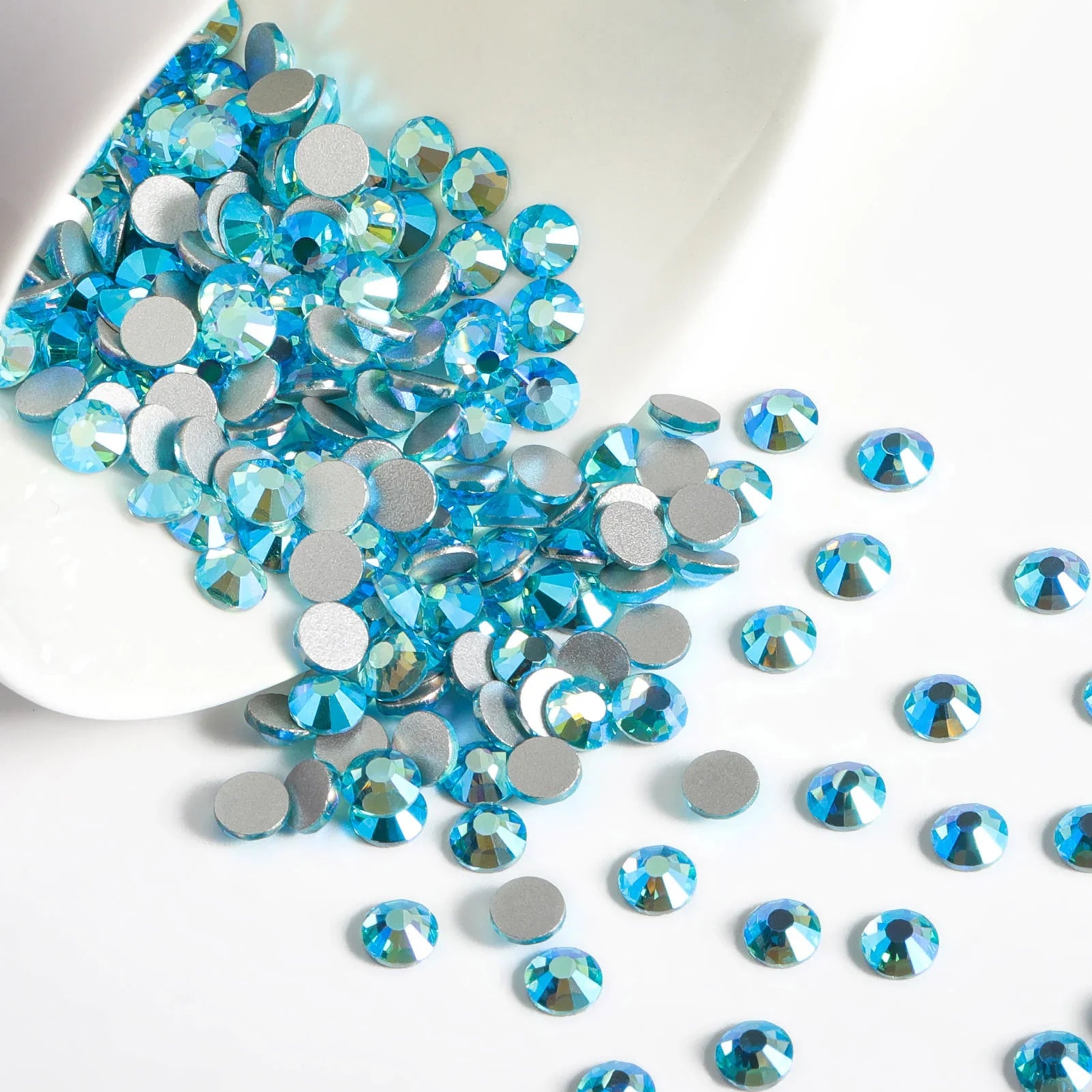Flat Back Crystal Rhinestones Round Gems For Nail Art And Craft Glue Fix - Aquamarine AB
