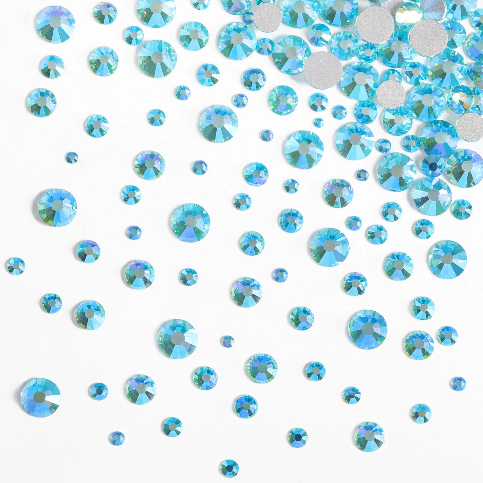 Rhinestones for Makeup,8 sizes 2500pcs Flatback Rhinestones Face Gems for Nails Crafts with Tweezers and Wax Pencil- AquamarineAB