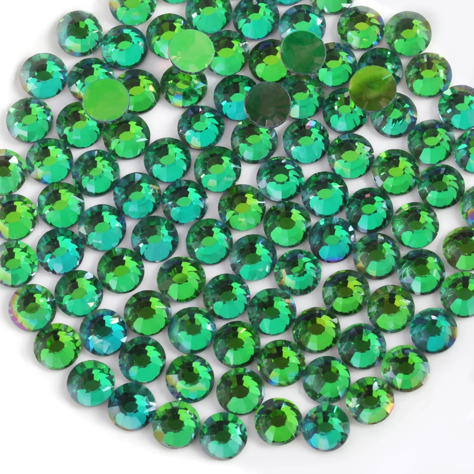 Flat Back Crystal Rhinestones Round Gems For Nail Art And Craft Glue Fix - Aurora Green