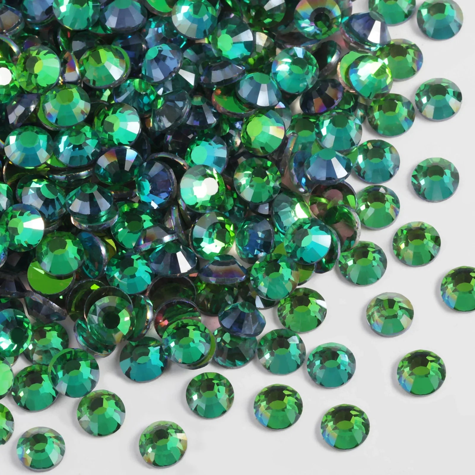Flat Back Crystal Rhinestones Round Gems For Nail Art And Craft Glue Fix - Aurora Green