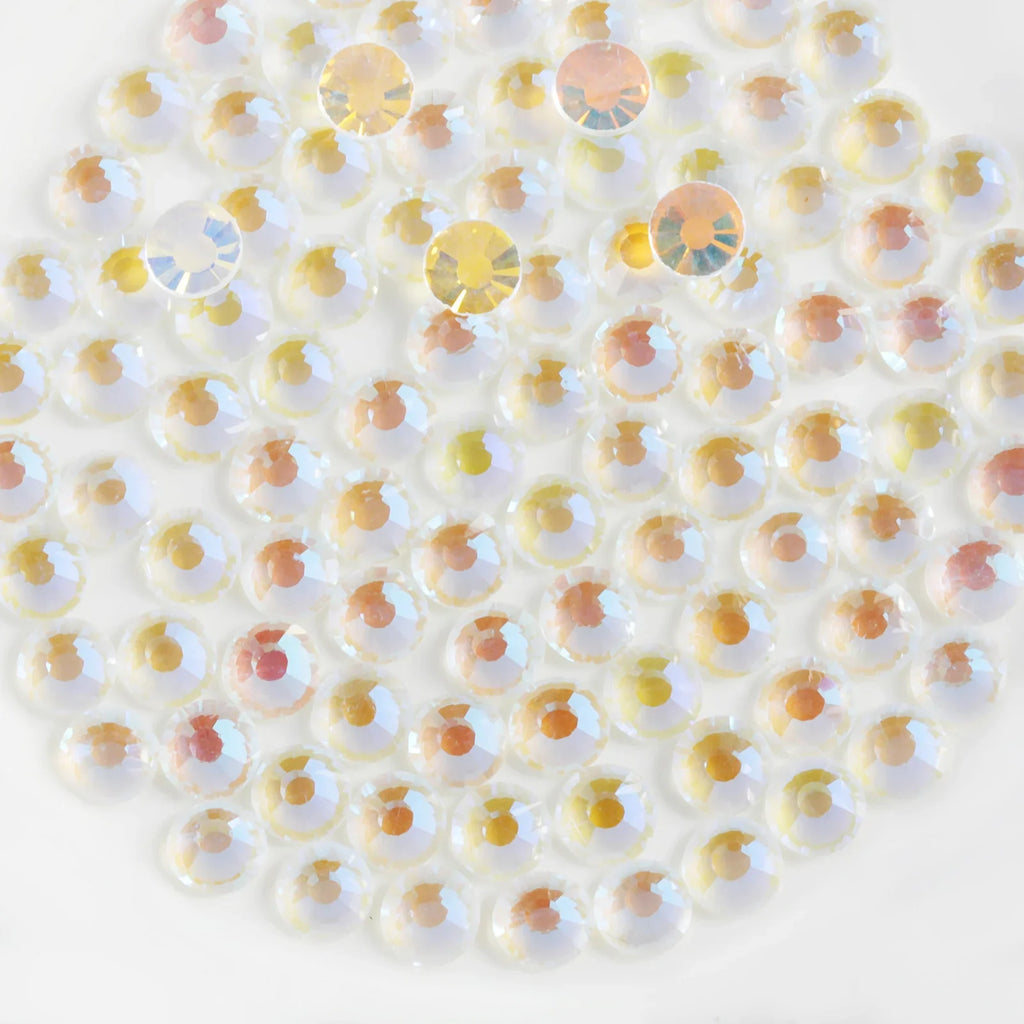 Flat Back Crystal Rhinestones Round Gems For Nail Art And Craft Glue Fix - Aurora White