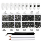 8300PCS Flatback Rhinestones, Nail Gems Round Crystal Rhinestones for Crafts, Mixed 10 Sizes with Wax Pencil and Tweezer Kit, SS3-SS30-Black Diamond