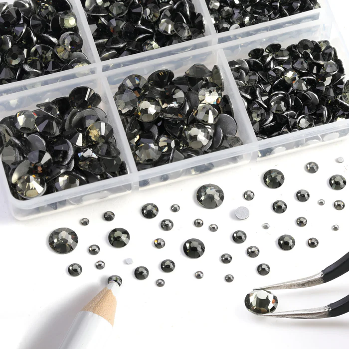 8300PCS Flatback Rhinestones, Nail Gems Round Crystal Rhinestones for Crafts, Mixed 10 Sizes with Wax Pencil and Tweezer Kit, SS3-SS30-Black Diamond