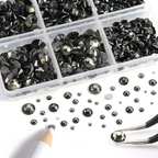 8300PCS Flatback Rhinestones, Nail Gems Round Crystal Rhinestones for Crafts, Mixed 10 Sizes with Wax Pencil and Tweezer Kit, SS3-SS30-Black Diamond