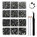8300PCS Flatback Rhinestones, Nail Gems Round Crystal Rhinestones for Crafts, Mixed 10 Sizes with Wax Pencil and Tweezer Kit, SS3-SS30-Black Diamond