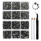 8300PCS Flatback Rhinestones, Nail Gems Round Crystal Rhinestones for Crafts, Mixed 10 Sizes with Wax Pencil and Tweezer Kit, SS3-SS30-Black Diamond
