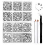 8300PCS Flatback Rhinestones, Nail Gems Round Crystal Rhinestones for Crafts, Mixed 10 Sizes with Wax Pencil and Tweezer Kit, SS3-SS30 - Crystal