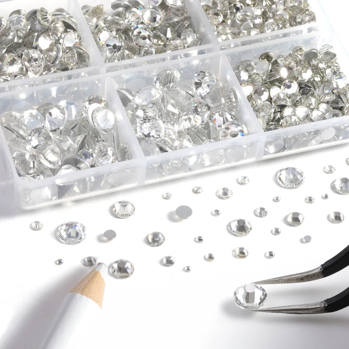 8300PCS Flatback Rhinestones, Nail Gems Round Crystal Rhinestones for Crafts, Mixed 10 Sizes with Wax Pencil and Tweezer Kit, SS3-SS30 - Crystal