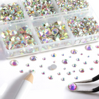 8300PCS Flatback Rhinestones, Nail Gems Round Crystal Rhinestones for Crafts, Mixed 10 Sizes with Wax Pencil and Tweezer Kit, SS3-SS30 - Crystal AB
