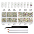 8300PCS Flatback Rhinestones, Nail Gems Round Crystal Rhinestones for Crafts, Mixed 10 Sizes with Wax Pencil and Tweezer Kit, SS3-SS30 - Crystal AB