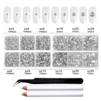 8300PCS Flatback Rhinestones, Nail Gems Round Crystal Rhinestones for Crafts, Mixed 10 Sizes with Wax Pencil and Tweezer Kit, SS3-SS30 - Crystal