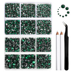 8300PCS Flatback Rhinestones, Nail Gems Round Crystal Rhinestones for Crafts, Mixed 10 Sizes with Wax Pencil and Tweezer Kit, SS3-SS30-Emerald