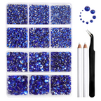8300PCS Flatback Rhinestones, Nail Gems Round Crystal Rhinestones for Crafts, Mixed 10 Sizes with Wax Pencil and Tweezer Kit, SS3-SS30-Sapphire