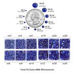 8300PCS Flatback Rhinestones, Nail Gems Round Crystal Rhinestones for Crafts, Mixed 10 Sizes with Wax Pencil and Tweezer Kit, SS3-SS30-Sapphire