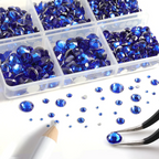8300PCS Flatback Rhinestones, Nail Gems Round Crystal Rhinestones for Crafts, Mixed 10 Sizes with Wax Pencil and Tweezer Kit, SS3-SS30-Sapphire