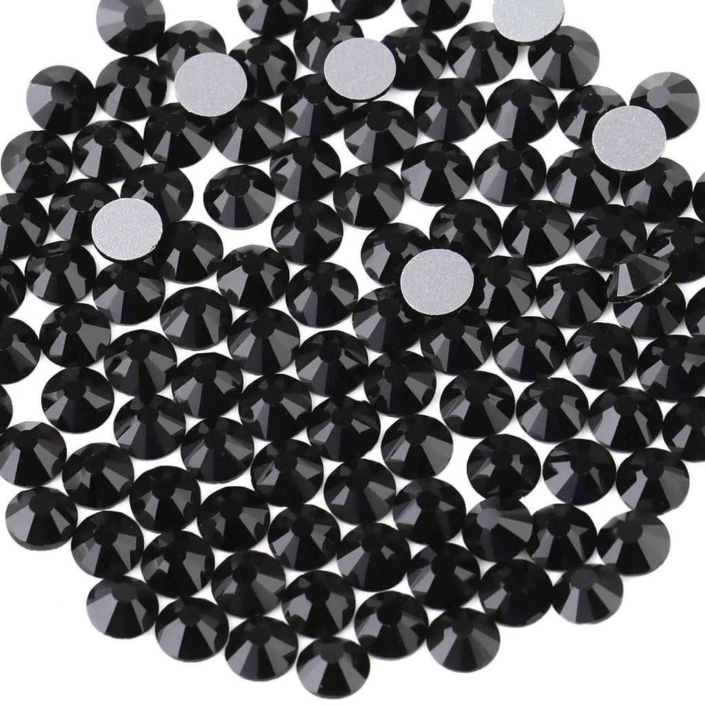 Flat Back Crystal Rhinestones Round Gems For Nail Art And Craft Glue Fix - Black