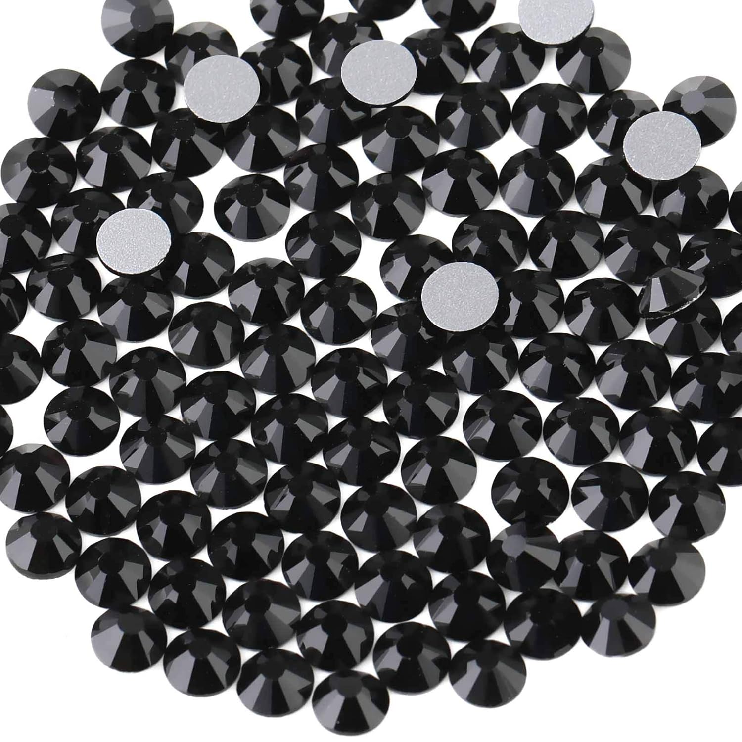 Flat Back Crystal Rhinestones Round Gems For Nail Art And Craft Glue Fix - Black