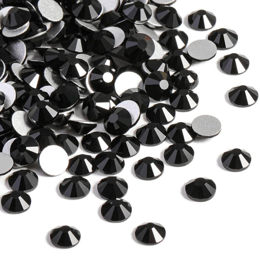 Flat Back Crystal Rhinestones Round Gems For Nail Art And Craft Glue Fix - Black