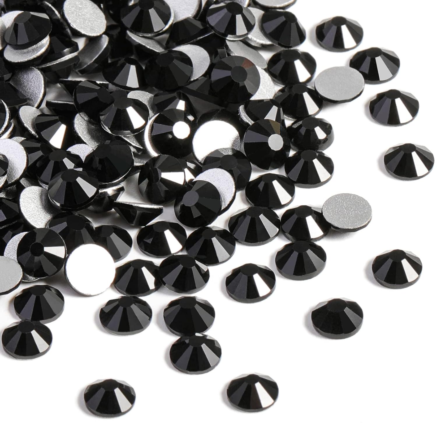 Flat Back Crystal Rhinestones Round Gems For Nail Art And Craft Glue Fix - Black