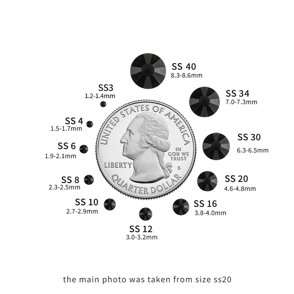 Flat Back Crystal Rhinestones Round Gems For Nail Art And Craft Glue Fix - Black