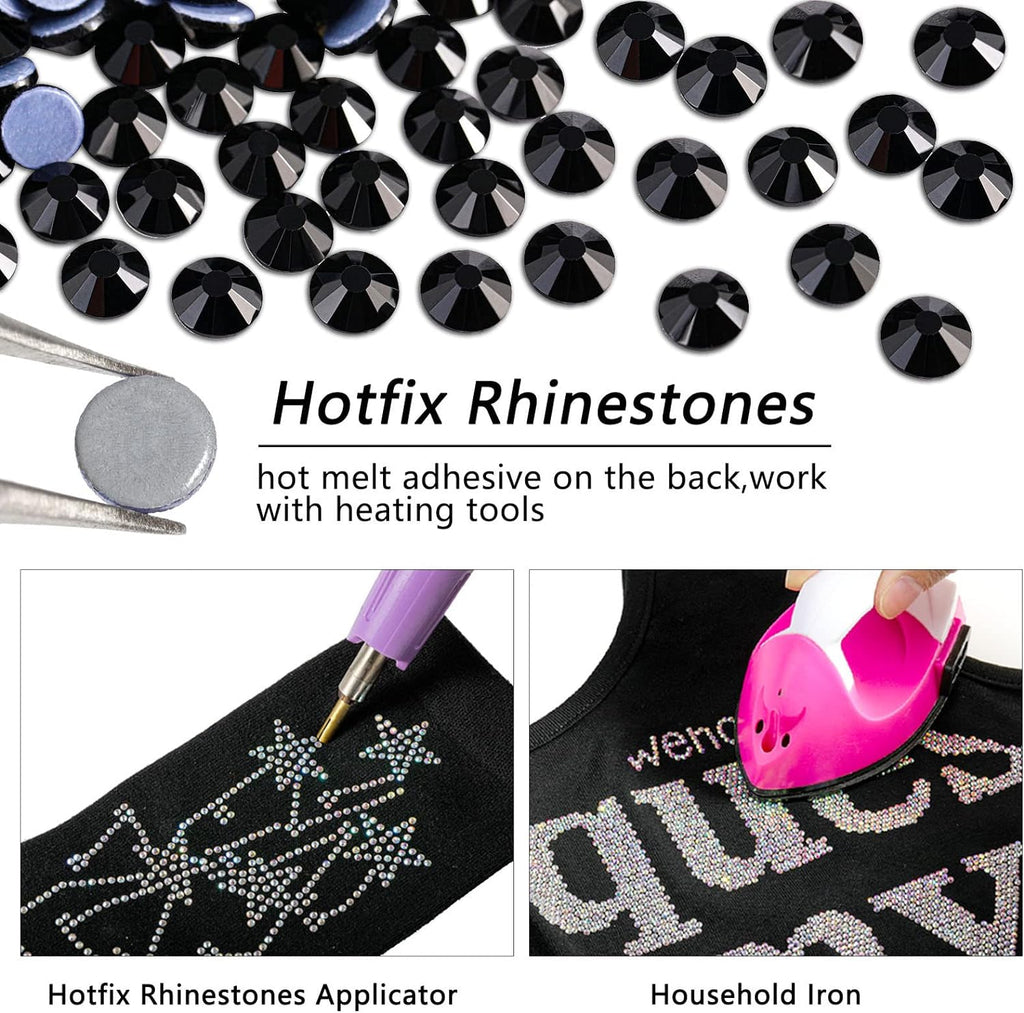 Hotfix Rhinestones, Crystal Rhinestones for Crafts Clothes DIY Decoration-Black
