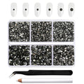 4300pcs Flatback Rhinestones, Nail Gems Round Crystal Rhinestones for Crafts,Mixed 6 Sizes with Picking Tweezers and Wax Pencil Kit- Black Diamond