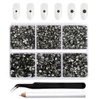 4300pcs Flatback Rhinestones, Nail Gems Round Crystal Rhinestones for Crafts,Mixed 6 Sizes with Picking Tweezers and Wax Pencil Kit- Black Diamond