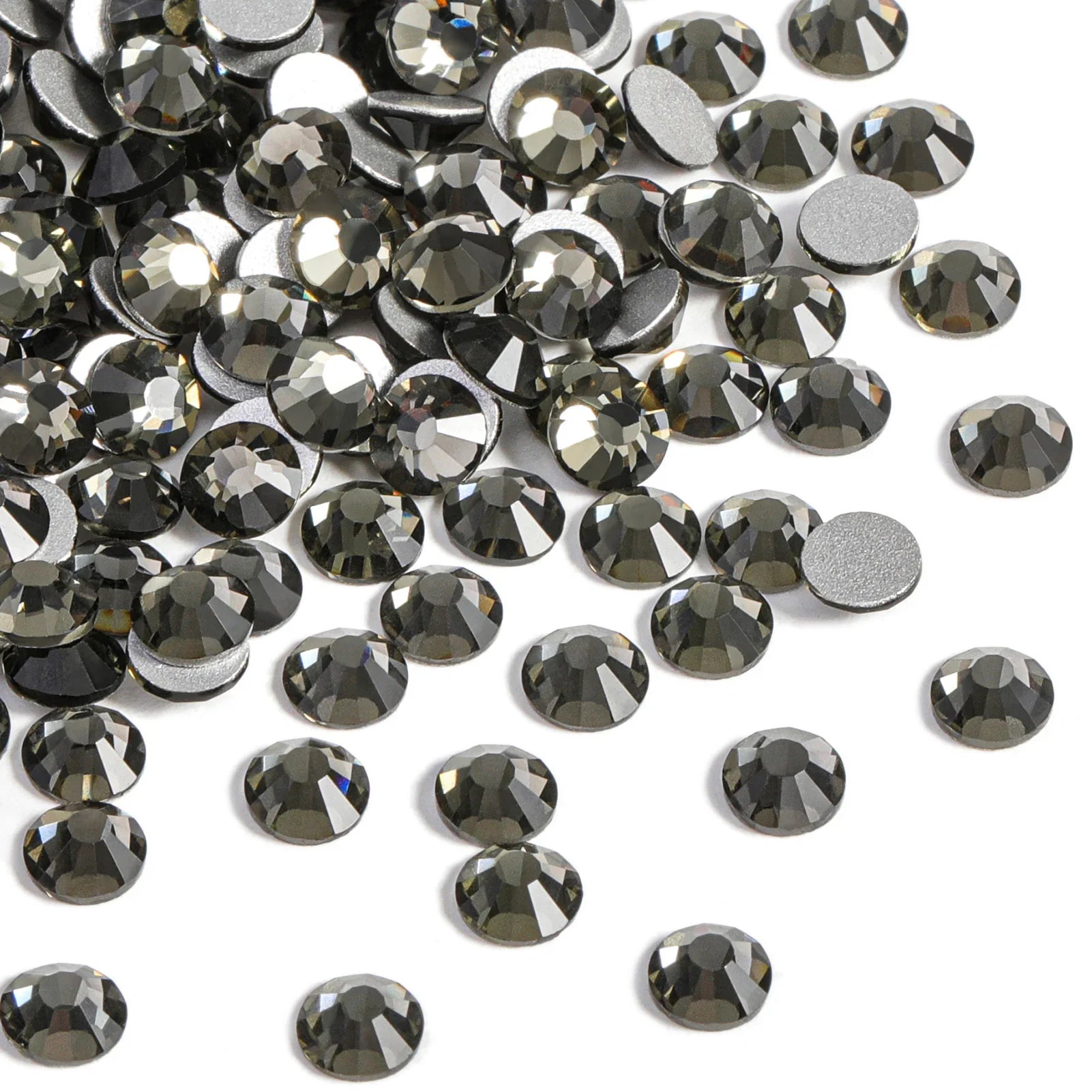 Flat Back Crystal Rhinestones Round Gems For Nail Art And Craft Glue Fix - Black Diamond